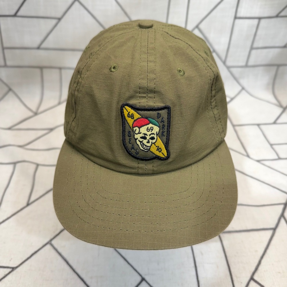 Dark Seas Division Strapback Hat OS Olive Green Ripstop Skull Surf Patch Cap